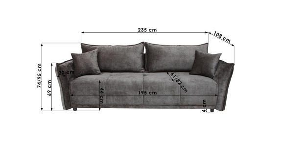 BOXSPRINGSOFA in Chenille Grau - Schwarz/Grau, MODERN, Kunststoff/Textil (235/95/108cm) - Hom`in