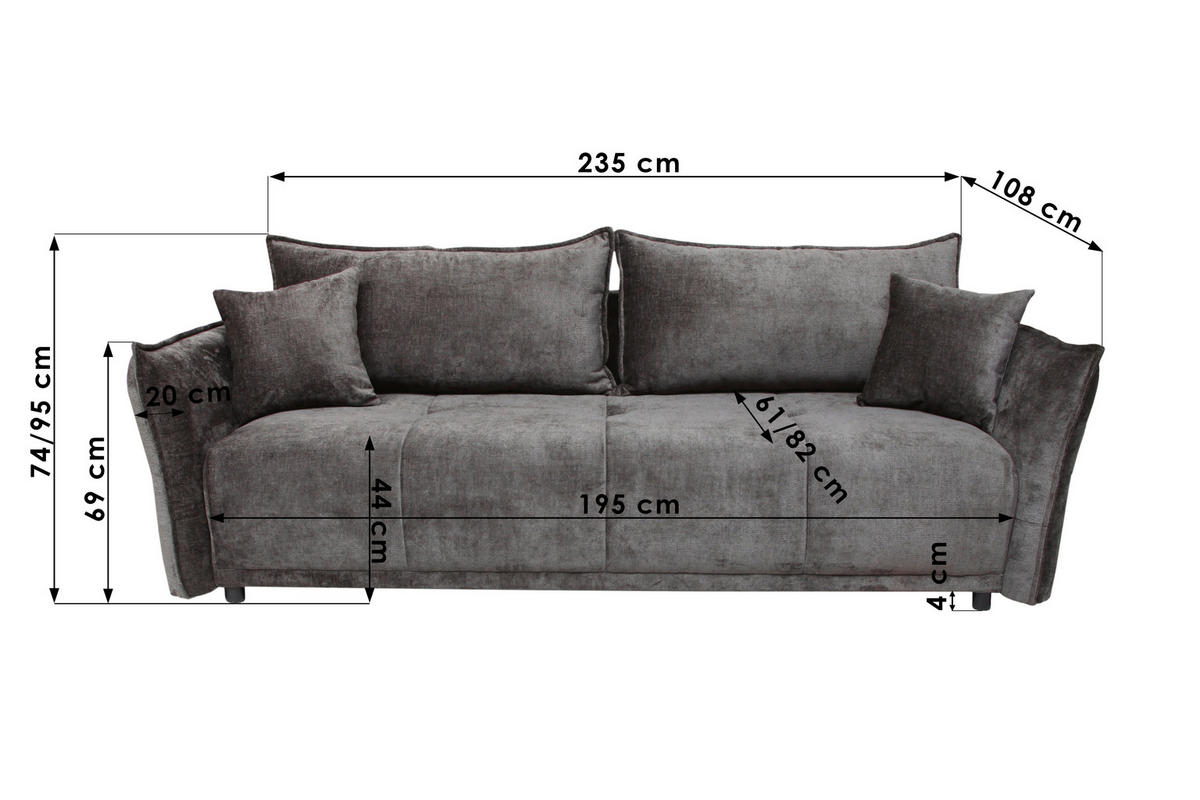 BOXSPRINGSOFA in Chenille Greige  - Greige/Schwarz, Modern, Kunststoff/Textil (235/95/108cm) - Hom`in