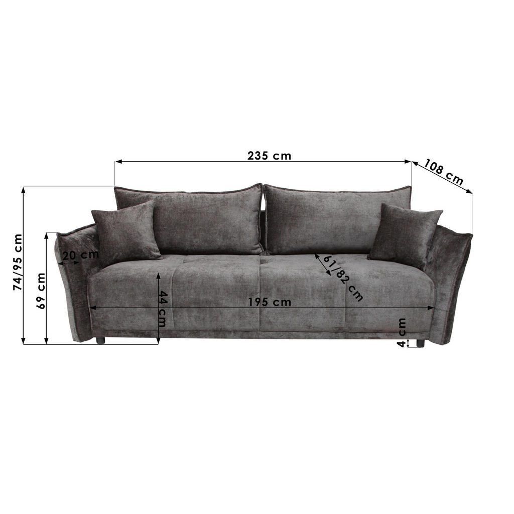Thumbnail - Hom`in Boxspringsofa, Dunkelgrün, Textil, 3-Sitzer, Füllung: Schaumstoff, 235x95x108 cm, Stoffauswahl, Liegefunktion, Sc...
