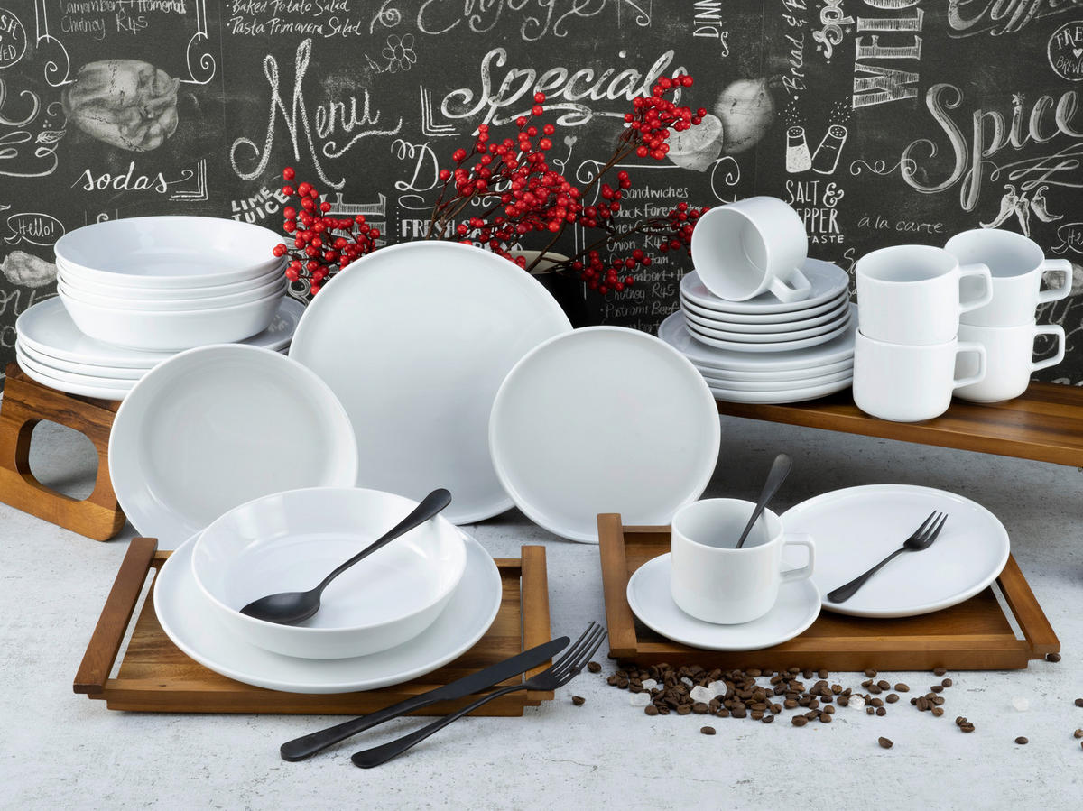 KOMBINOVANÁ SOUPRAVA, 30dílné, porcelán - bílá, Basics, keramika - Creatable