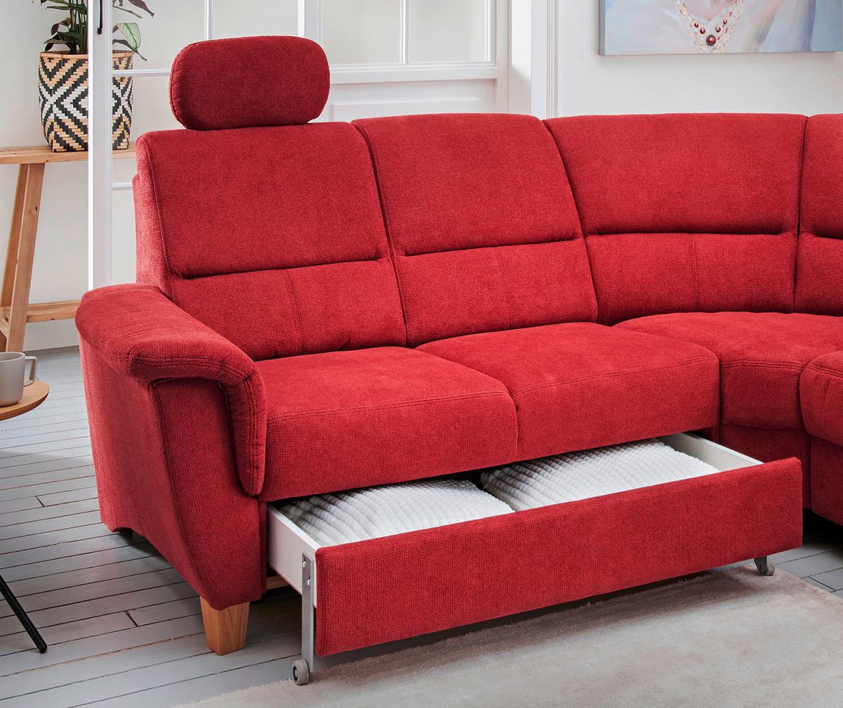ECKSOFA in Struktur Rot  238/241 cm  - Wildeiche/Rot, KONVENTIONELL, Holz/Textil (238/241cm) - Livetastic