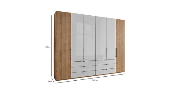 FALTTÜRENSCHRANK 300/236/58 cm 6-türig Weiß, Eiche Bianco - Schieferfarben/Eiche Bianco, KONVENTIONELL, Glas/Holzwerkstoff (300/236/58cm) - Dieter Knoll