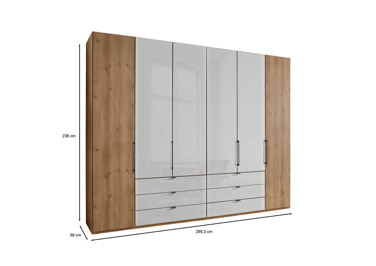 FALTTÜRENSCHRANK in Weiss, Eiche Bianco  - Schieferfarben/Weiss, Konventionell, Glas/Holzwerkstoff (300/236/58cm) - Dieter Knoll