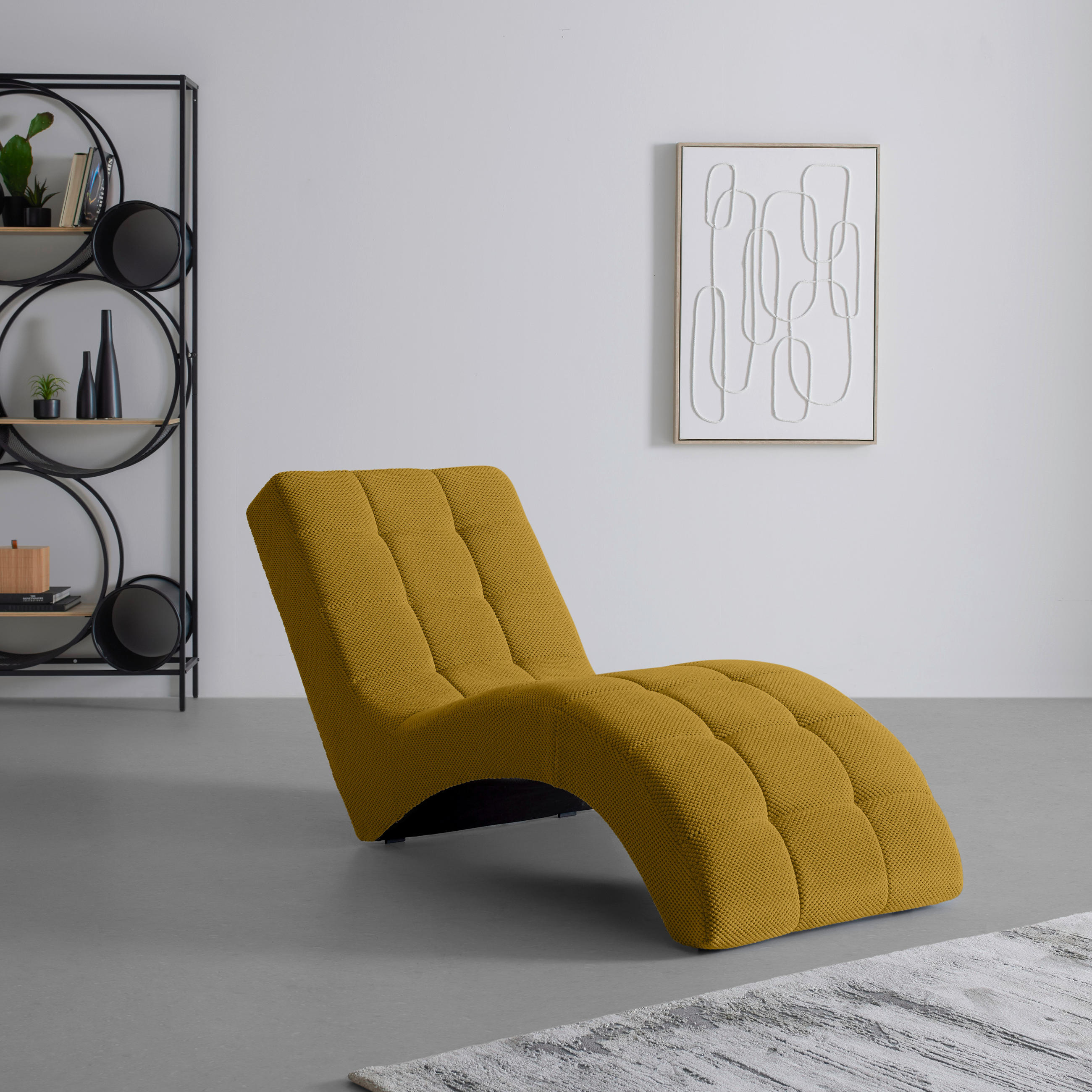 LIGGFÅTÖLJ i vävt tyg currygul  - currygul/svart, Modern, textil/plast (68/80/167cm) - MID.YOU