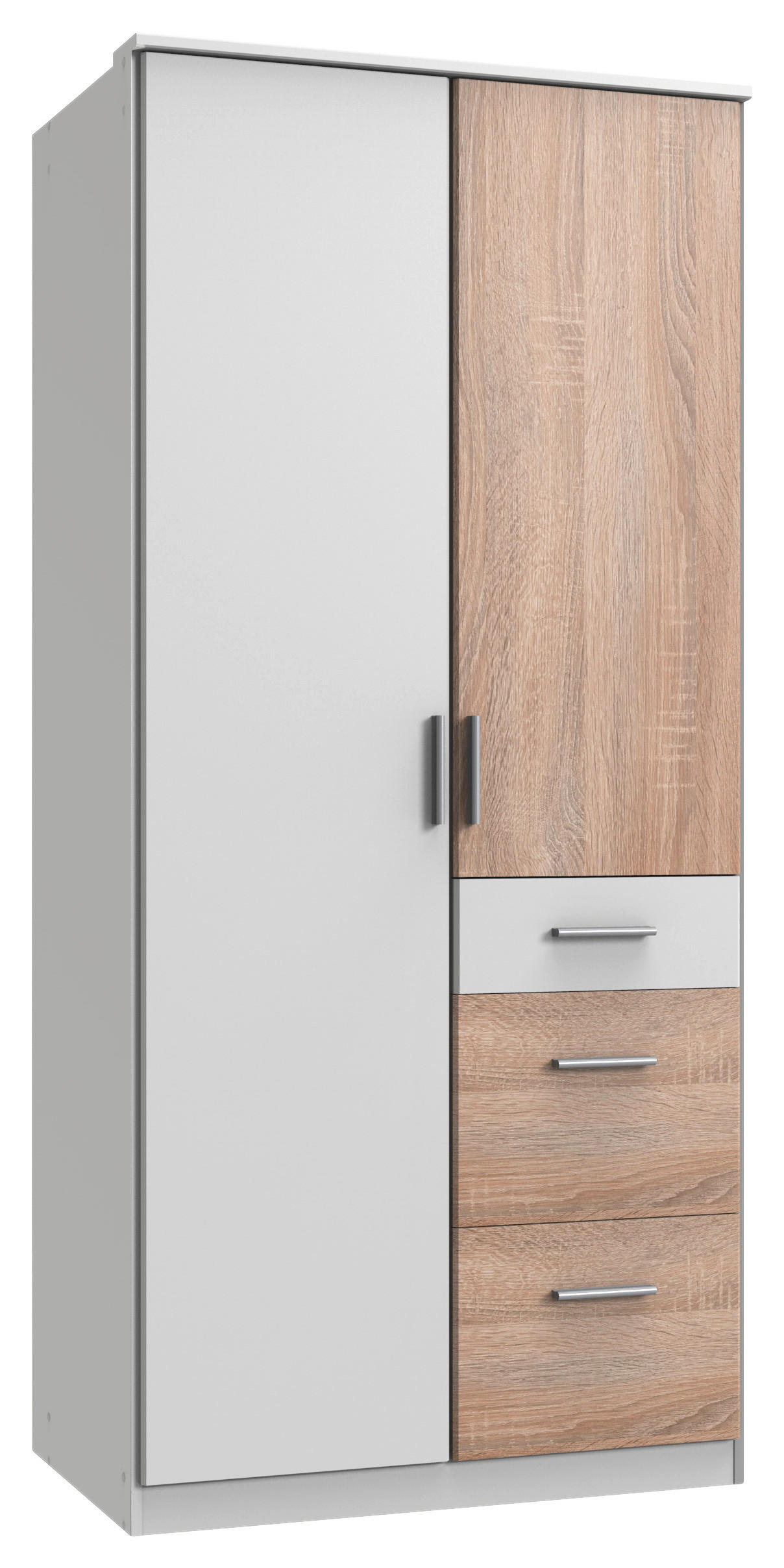 KLEIDERSCHRANK 2-türig Weiß, Eichefarben - Eichefarben/Alufarben, KONVENTIONELL, Holzwerkstoff/Kunststoff (91/199/58cm) - Carryhome