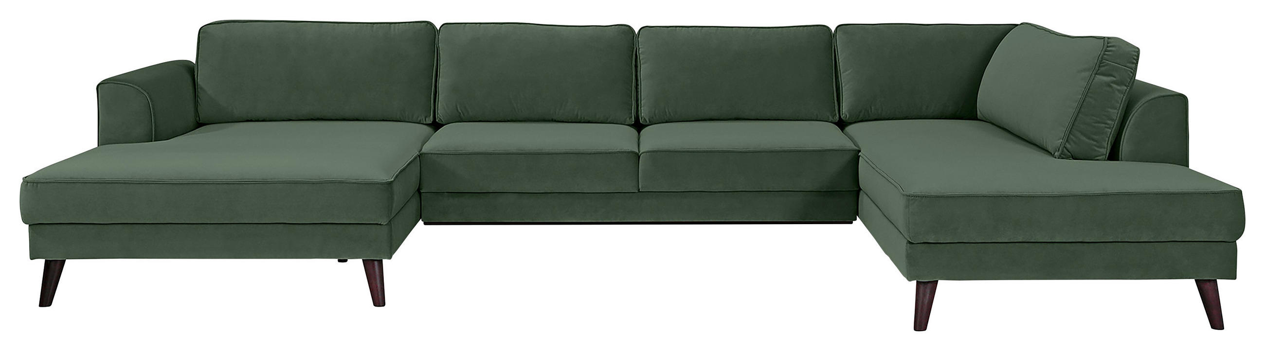 WOHNLANDSCHAFT Dunkelgrün Velours - Wengefarben/Dunkelgrün, MODERN, Holz/Textil (169/348/201cm) - Trendmanufaktur