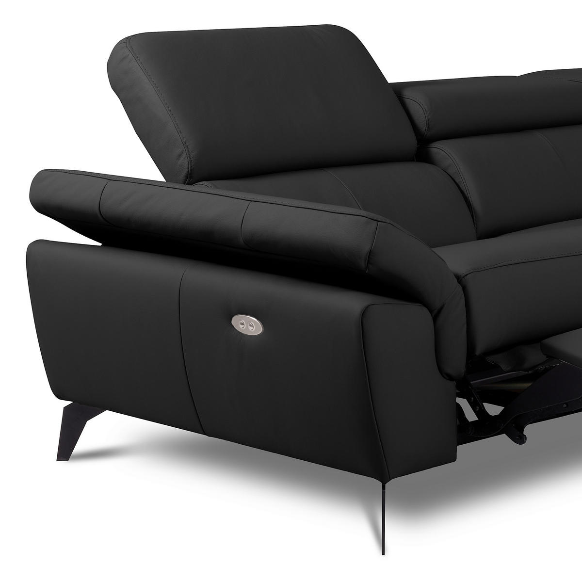 ECKSOFA SONO in Lederlook Echtleder Schwarz Armteilverstellung, Kopfteilverstellung  252/179 cm  - Schwarz, Design, Leder/Textil (252/179cm) - Livetastic