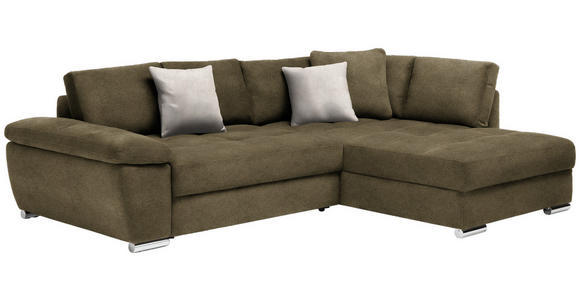 ECKSOFA in Webstoff Olivgrün  - Chromfarben/Hellgrau, Design, Kunststoff/Textil (276/212cm) - Carryhome