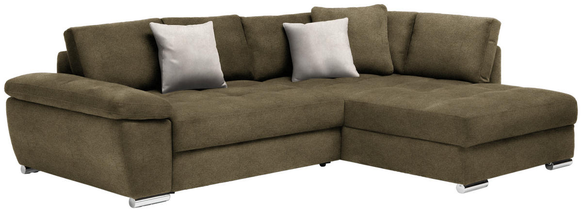 ECKSOFA in Webstoff Olivgrün  276/212 cm  - Chromfarben/Hellgrau, Design, Kunststoff/Textil (276/212cm) - Carryhome