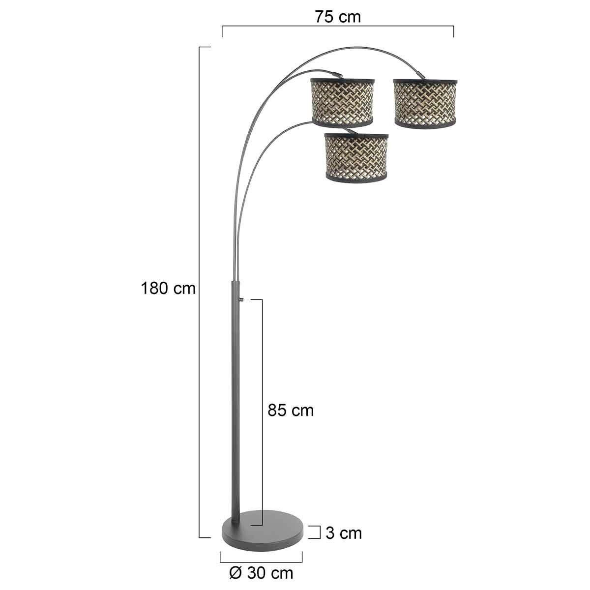 STEHLEUCHTE SPARKLED LIGHT 30/180/75 cm  - Schwarz/Braun, Trend, Naturmaterialien/Metall (30/180/75cm)