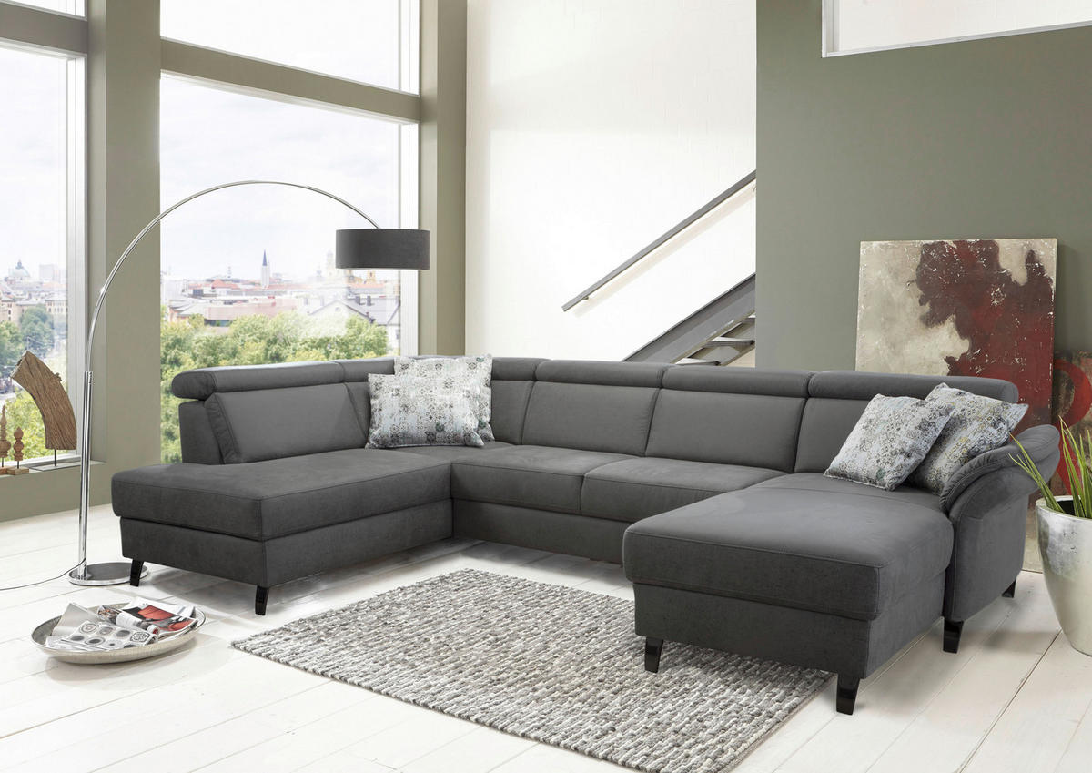 WOHNLANDSCHAFT in Mikrofaser Anthrazit  - Anthrazit/Schwarz, Konventionell, Textil/Metall (193/317/165cm) - Sit & More