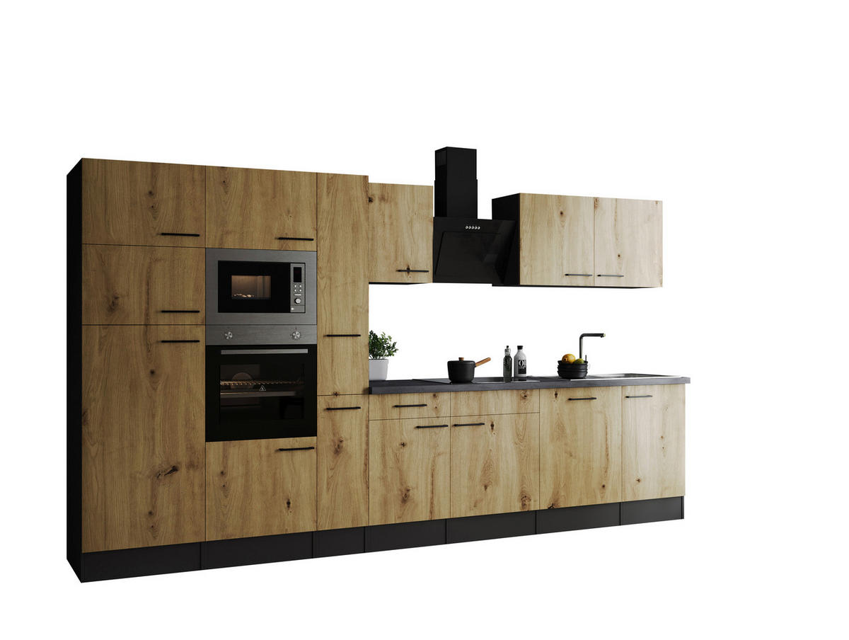 KÜCHENBLOCK 370 cm   in Eiche Artisan  - Schwarz/Eiche Artisan, Design, Holzwerkstoff/Metall (370cm) - Respekta