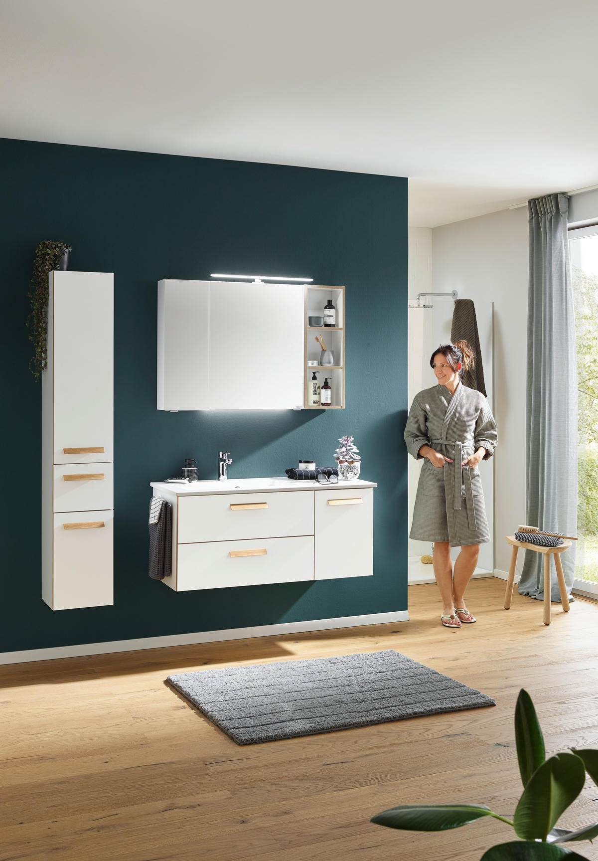 HOCHSCHRANK 30/168/33 cm  - Eichefarben/Weiß, KONVENTIONELL, Glas/Holz (30/168/33cm) - Dieter Knoll