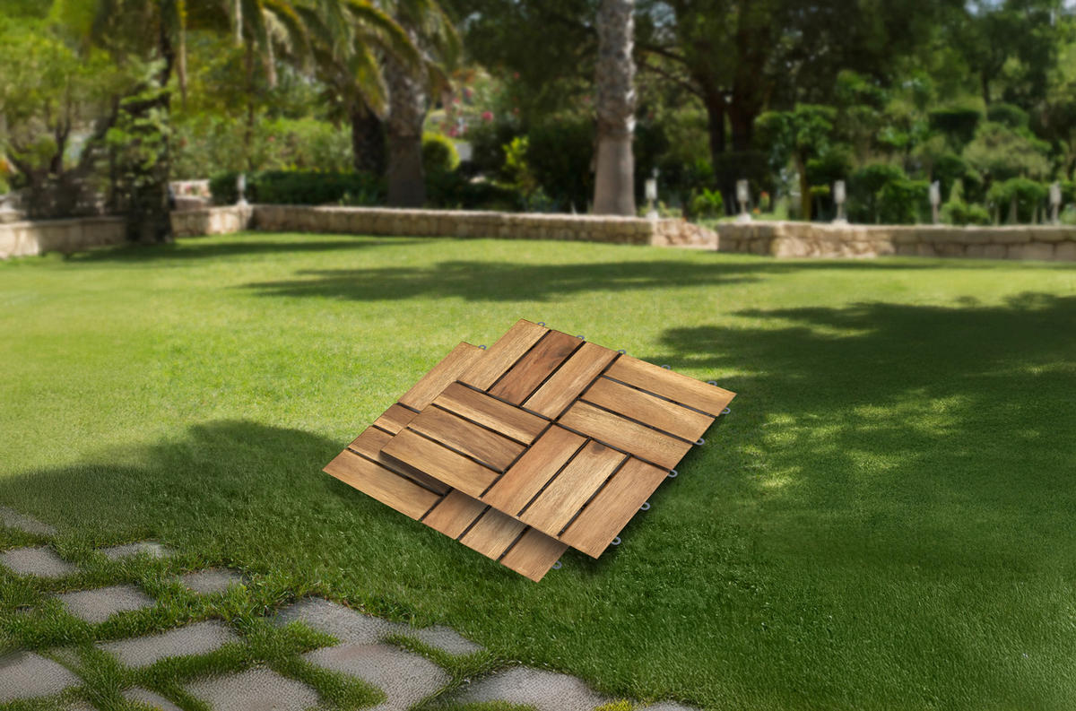 TERASOVÁ DLAŽDICE, hnědá, barvy akácie - hnědá/barvy akácie, Konvenční, dřevo/plast (30/30/2,4cm) - Ambia Garden