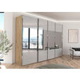 SCHWEBETÜRENSCHRANK  in Eiche Artisan, Seidengrau  - Chromfarben/Seidengrau, Design, Glas/Holzwerkstoff (316/235/68cm) - Novel