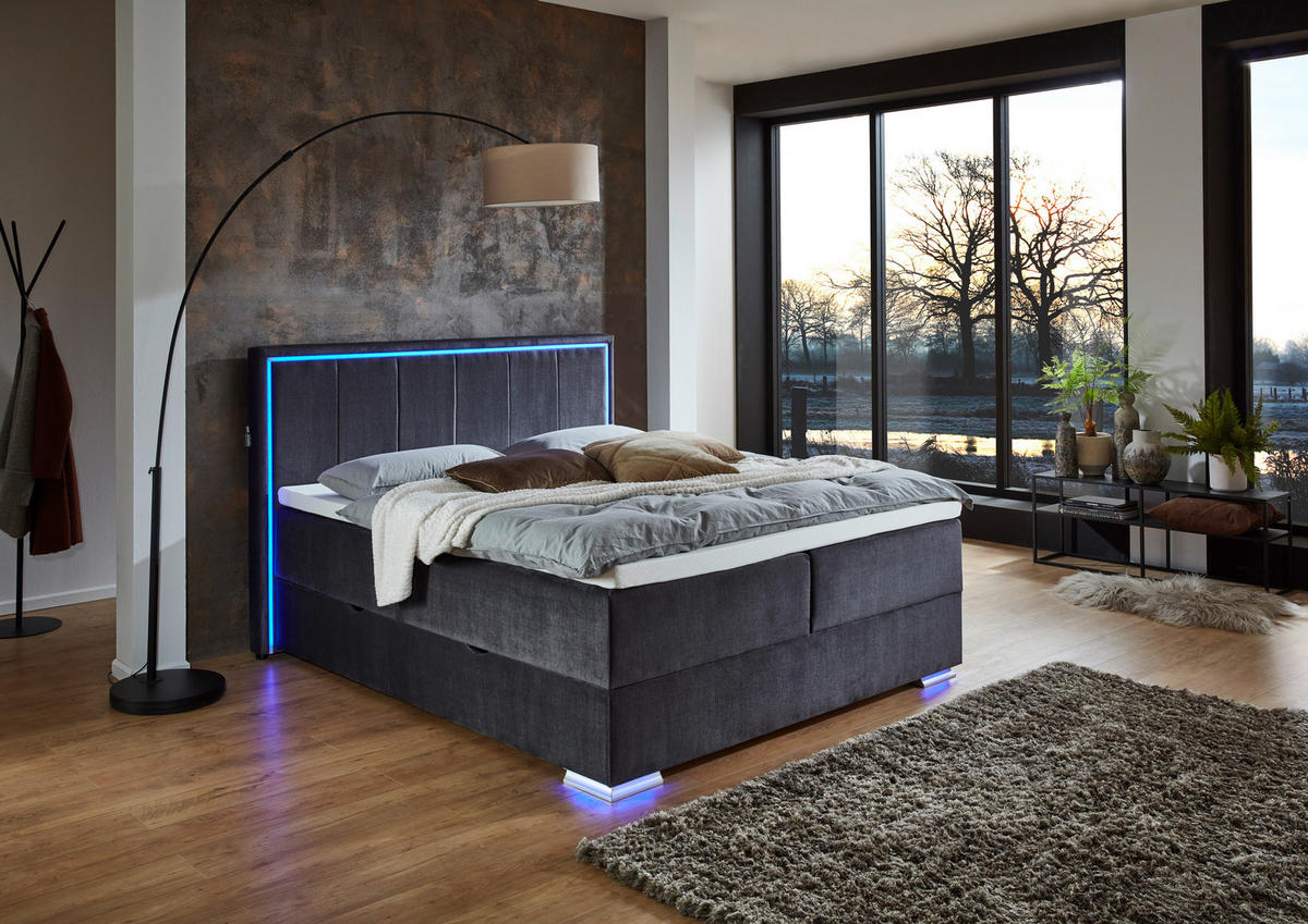 POSTEL BOXSPRING, 180/200 cm, antracitová - barvy chromu/antracitová, Design, textil/plast (180/200cm) - Boxxx
