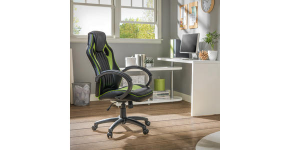 GAMINGSTUHL  in Lederlook, Netzbespannung Grün, Schwarz  - Schwarz/Grün, Design, Kunststoff/Textil (61,5/111-121/66cm) - Carryhome