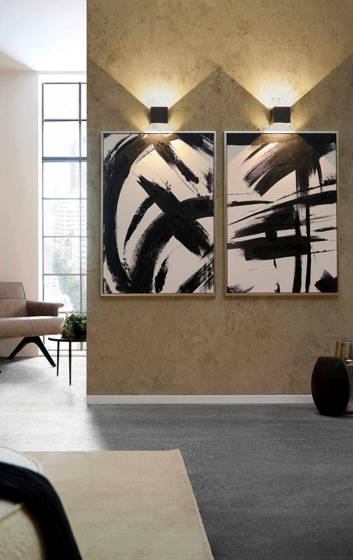 OLEJOMAĽBA, abstraktné, 70/100 cm  - čierna/biela, Trend, kompozitné drevo/textil (70/100cm) - Monee