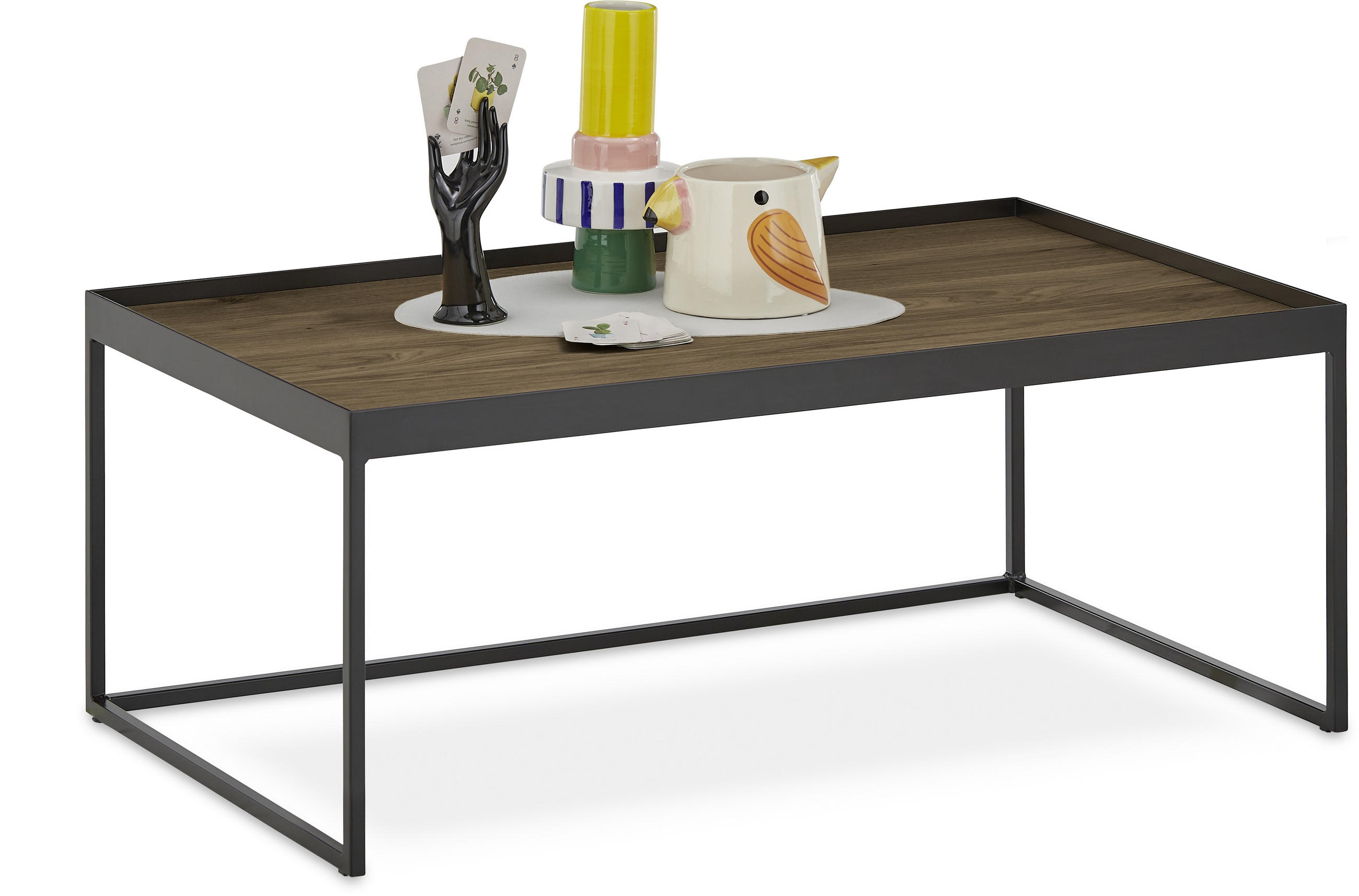 COUCHTISCH Eiche massiv 100/60/49 cm rechteckig Schwarz, Eiche dunkel  - Eiche dunkel/Schwarz, Natur, Holz/Metall (100/60/49cm) - SetOne by Musterring