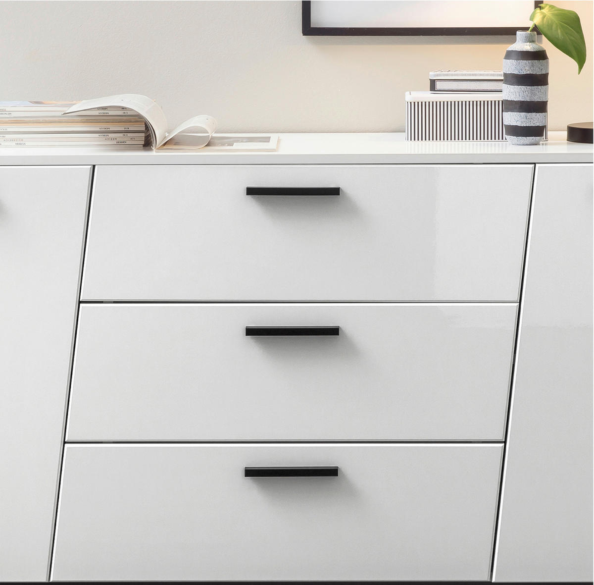 Comodă Cu Uși 160/80/43,6 cm  - alb/alb lucios intens, Lifestyle, plastic/material pe bază de lemn (160/80/43,6cm) - Livetastic