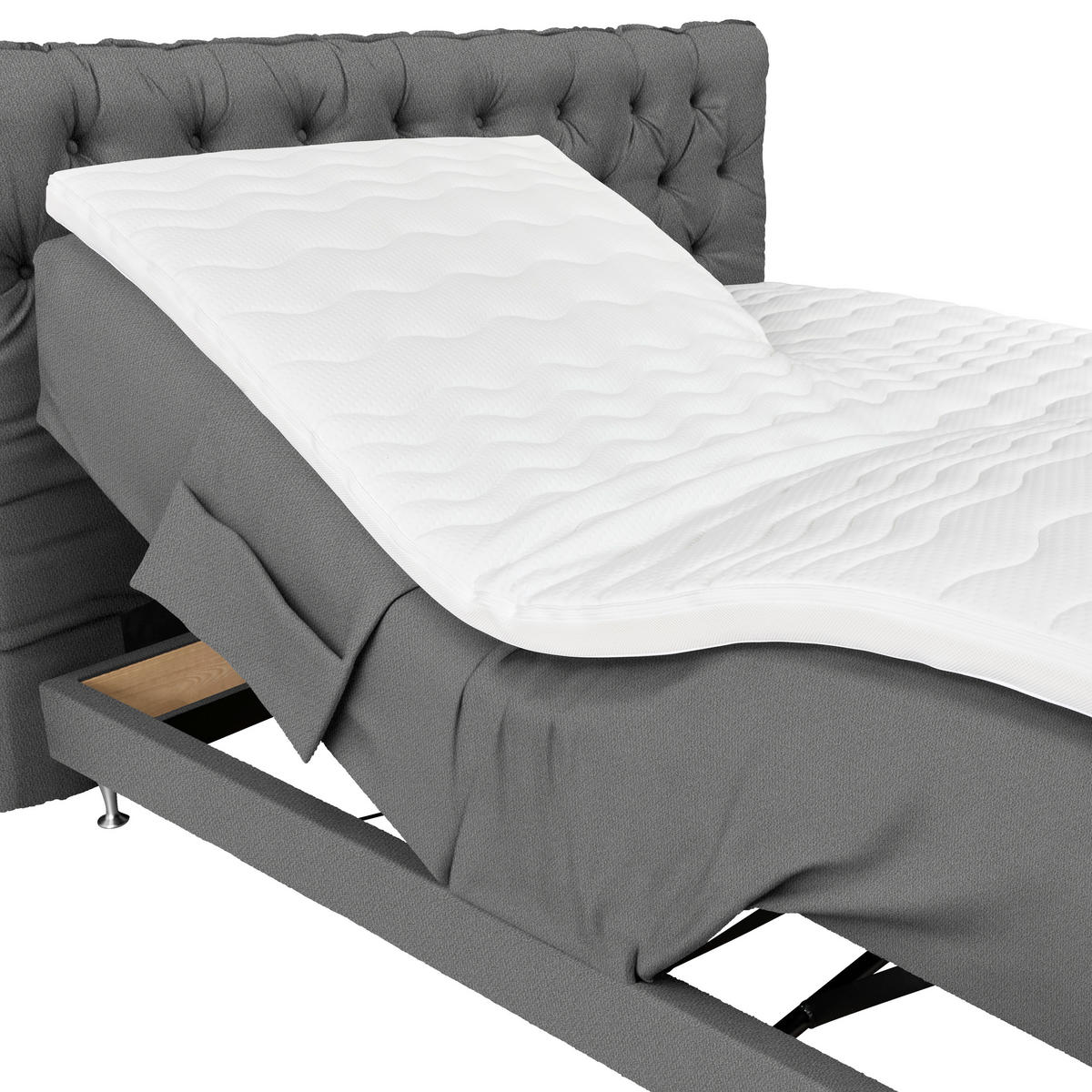 Pat Boxspring, 180/200 cm, gri - argintiu/albastru, Basics, metal/textil (180/200cm) - Welnova