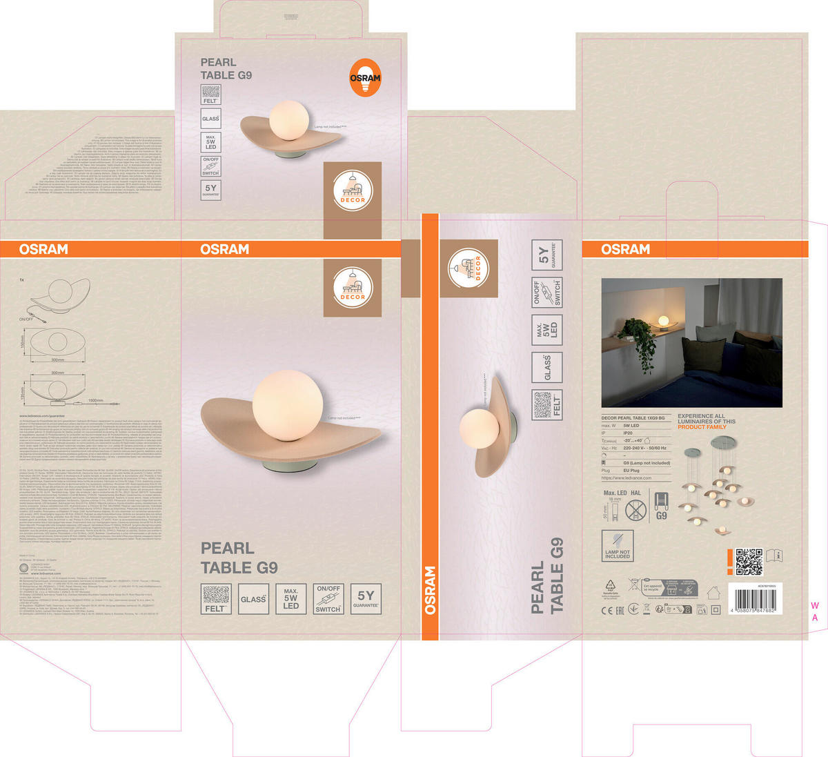 TISCHLEUCHTE 28/15/13,5 cm   - Beige, Design, Glas/Textil (28/15/13,5cm) - Osram