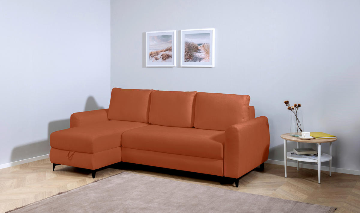 ECKSOFA Moli Rostfarben Bouclé  - Rostfarben/Schwarz, Design, Textil/Metall (236/148cm) - MID.YOU