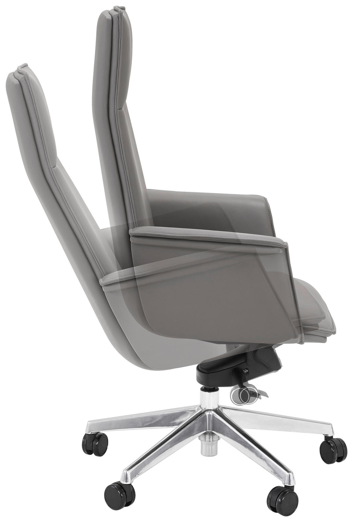 CHEFSESSEL Alufarben, Dunkelgrau  - Dunkelgrau/Silberfarben, KONVENTIONELL, Leder/Kunststoff (65/122/64cm) - Venda