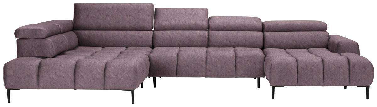 WOHNLANDSCHAFT in Samt, Webstoff Flieder  - Flieder/Schwarz, Design, Textil/Metall (216/385/177cm) - Welnova