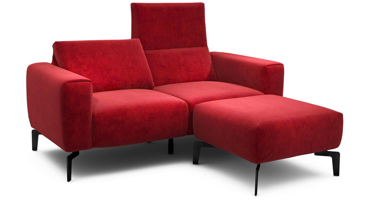 Zweisitzer inkl. Hocker Samt Rot  - Rot/Schwarz, Design, Textil/Metall (180/86/86-94cm) - SENSOO