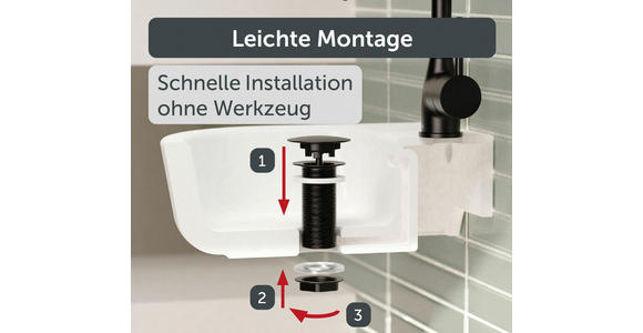 ABLAUFVENTIL 7,0/6,5/7,0 cm  - Schwarz, Basics, Metall (7,0/6,5/7,0cm) - Xora