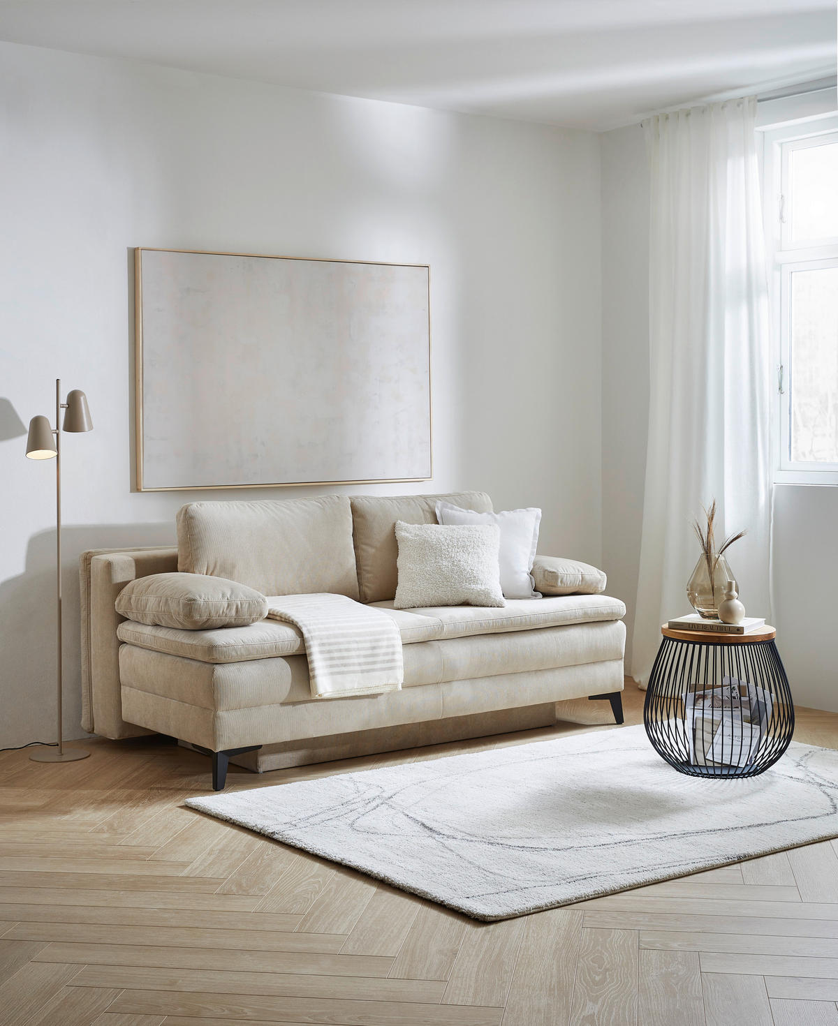 BOXSPRINGSOFA in Cord Beige  - Beige/Schwarz, Design, Textil/Metall (200/100/108cm) - Novel