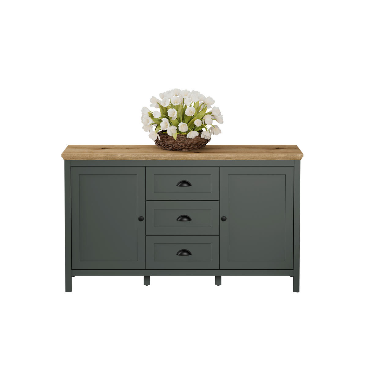 SIDEBOARD STANTON 146/86/45 cm 3 Schublade(n)  - Waldgrün/Schwarz, Design, Holzwerkstoff/Kunststoff (146/86/45cm) - MID.YOU