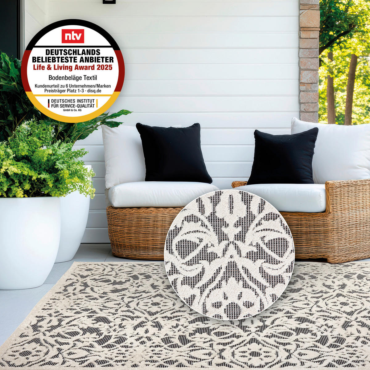 OUTDOORTEPPICH  für Terrasse und Balkon 160/230 cm Serina Grau, Weiß  - Weiß/Grau, Basics, Kunststoff (160/230cm) - Astra