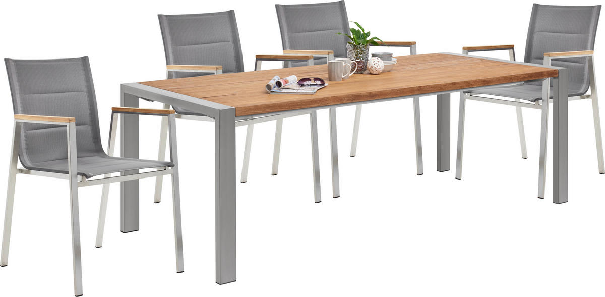 GARTENTISCH 220/100/76 cm Holz, Metall rechteckig  - Edelstahlfarben/Teakfarben, ROMANTIK / LANDHAUS, Holz/Metall (220/100/76cm) - Amatio