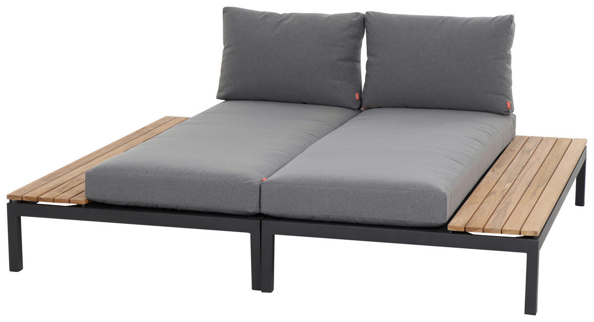 LOUNGEGARNITUR Teakholz massiv Aluminium  - Anthrazit/Grau, KONVENTIONELL, Holz/Textil (252/84/354cm) - Siena Garden