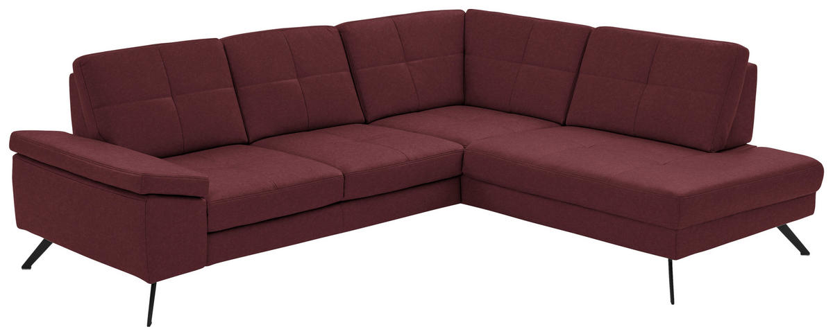 ECKSOFA in Lederlook, Mikrofaser Bordeaux  - Bordeaux/Schwarz, Design, Textil/Metall (261/220cm) - Beldomo System