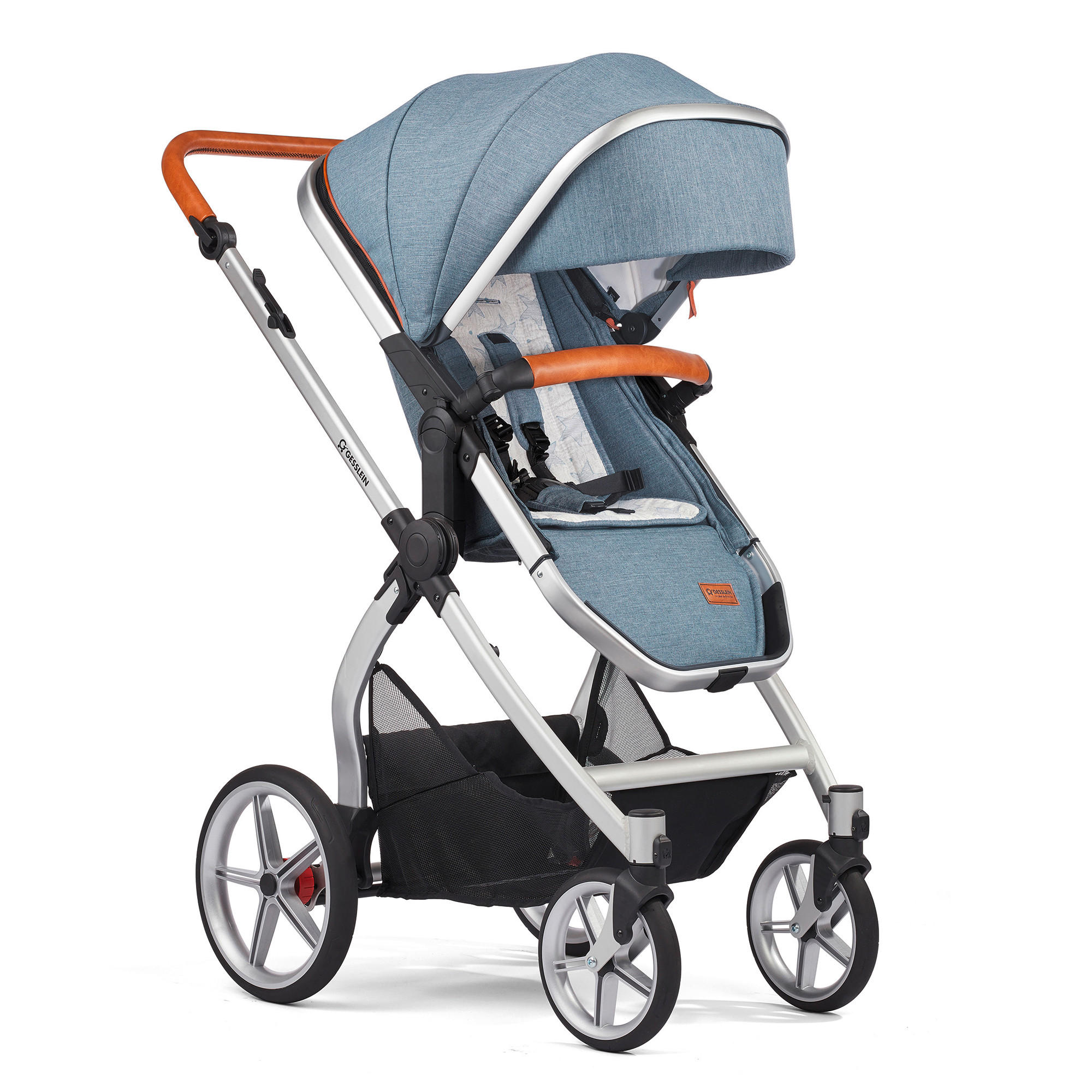 KINDERWAGENSET FX4 Life  - Blau/Cognac, Basics, Textil/Metall (57/129/100cm) - Gesslein