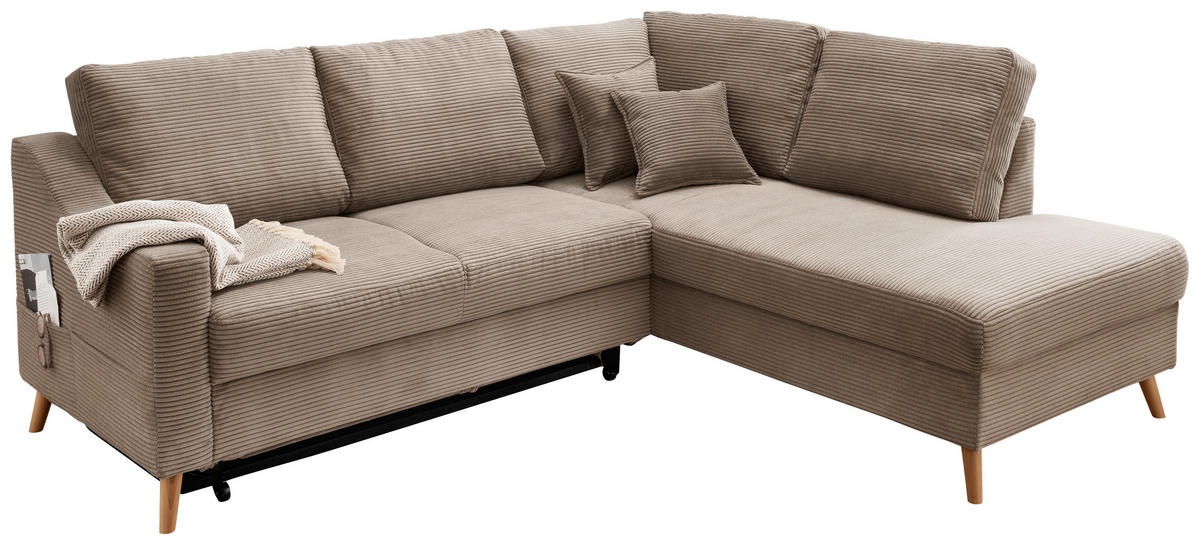 ECKSOFA in Cord Graubraun  - Graubraun/Naturfarben, MODERN, Holz/Textil (230/200cm) - Livetastic