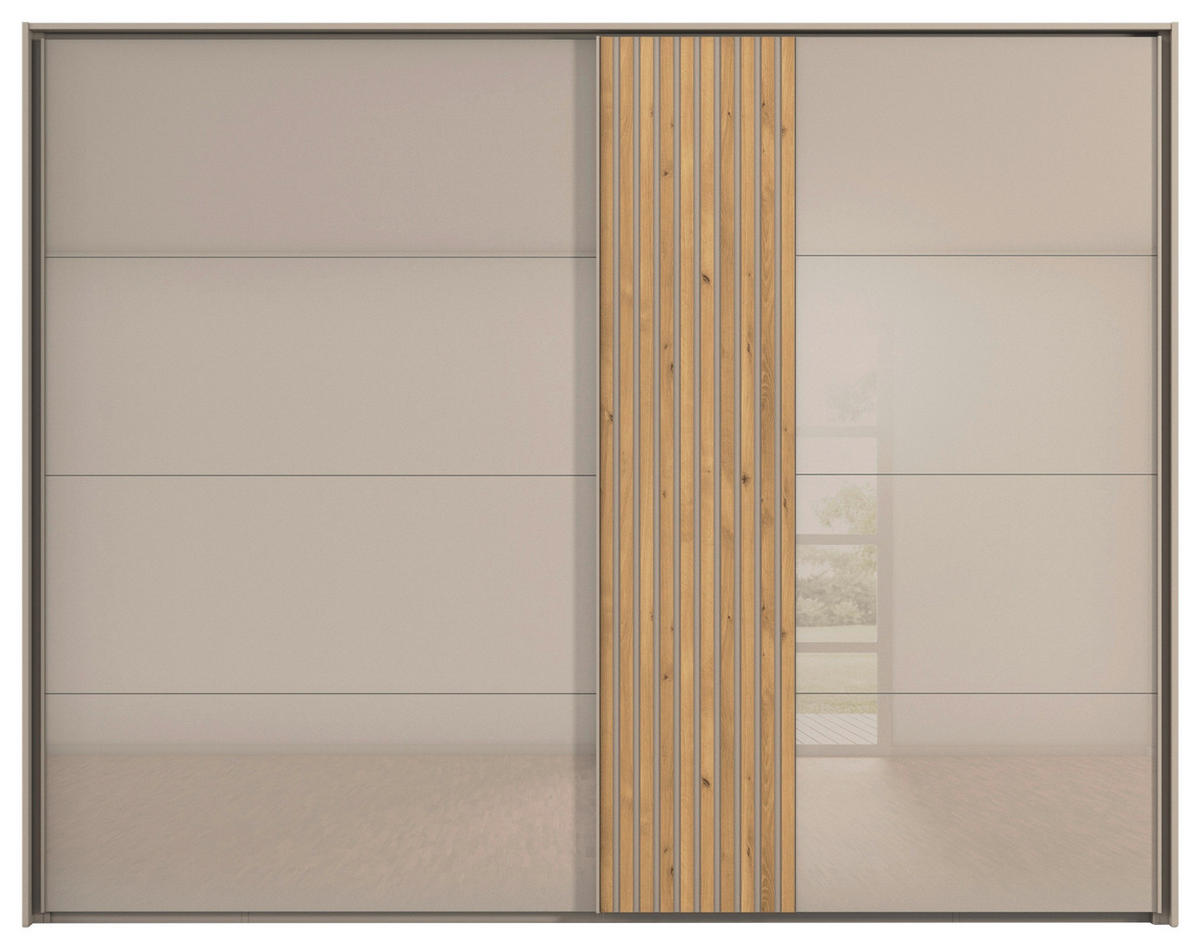 SCHWEBETÜRENSCHRANK  in Eichefarben, Fango  - Fango/Eichefarben, Design, Glas/Holzwerkstoff (262/223/68cm) - Novel