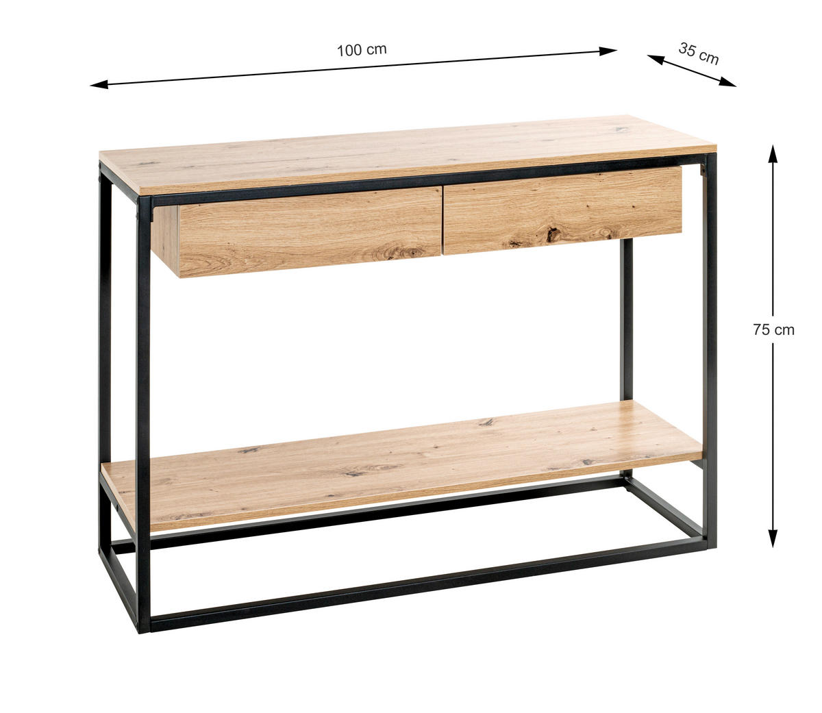 KONSOLENTISCH in Metall, Holzwerkstoff 100/35/75 cm    - Eichefarben/Schwarz, Design, Holzwerkstoff/Metall (100/35/75cm)