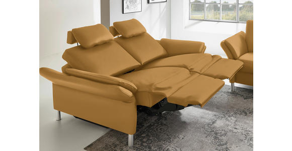 3-SITZER-SOFA Latina in Echtleder Senfgelb   - Senfgelb/Alufarben, Design, Leder/Metall (190/82/99cm) - Dieter Knoll