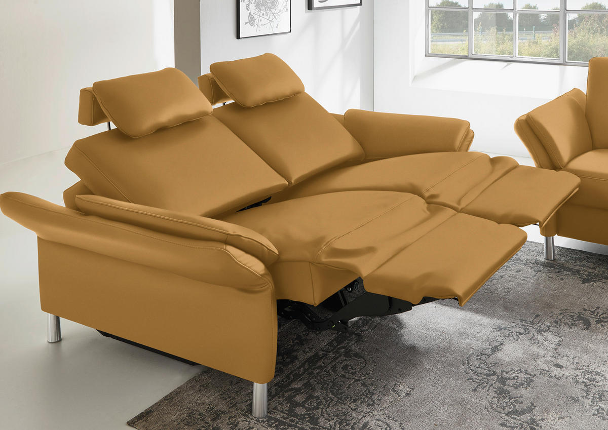 3-SITZER-SOFA in Leder Senfgelb  - Senfgelb/Alufarben, Design, Leder/Metall (190/82/99cm) - Dieter Knoll