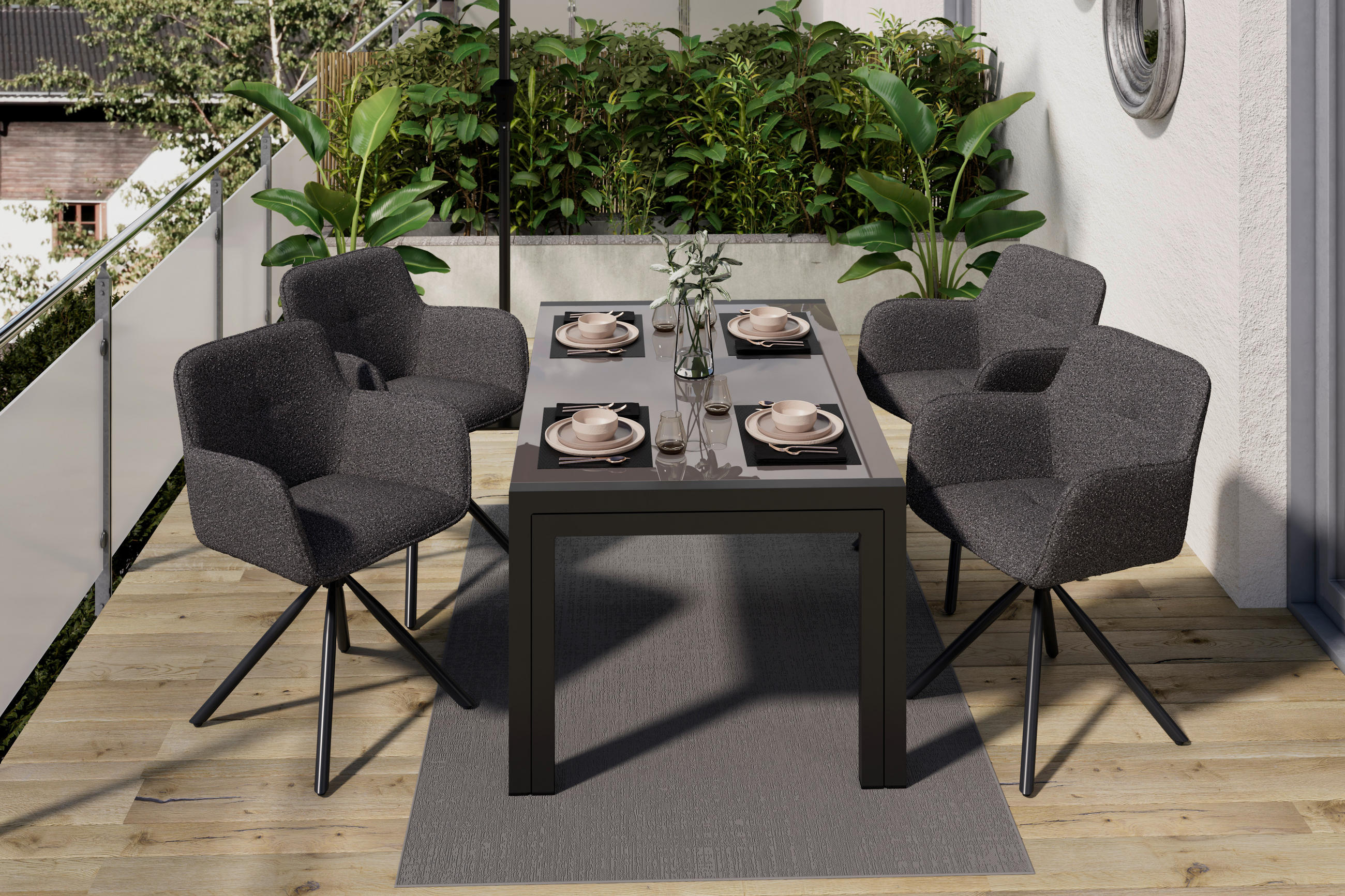 AUSZIEHTISCH Metall, Glas  - Dunkelgrau/Anthrazit, Modern, Glas/Metall (150-285/69/90cm) - Ambia Garden