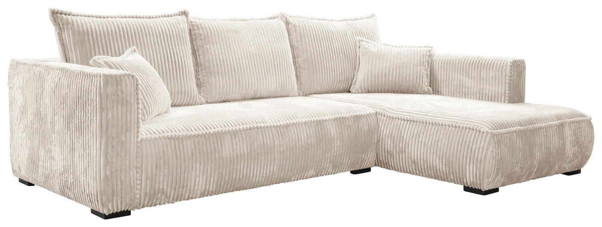 ECKSOFA in Cord Creme  - Creme/Schwarz, Modern, Holz/Textil (322/208cm) - MID.YOU