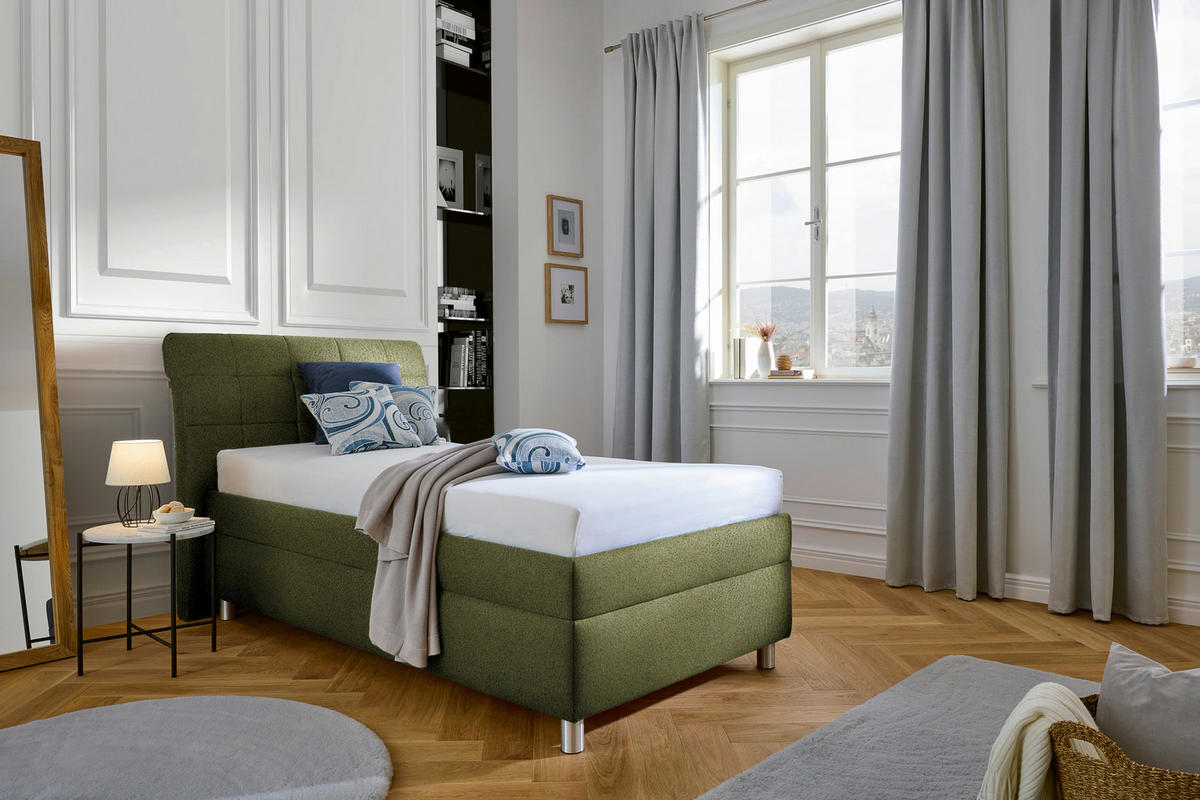 POLSTERBETT Matratze, Lattenrost Olivgrün 140/200 cm  - Silberfarben/Weiß, KONVENTIONELL, Holz/Textil (140/200cm) - Esposa