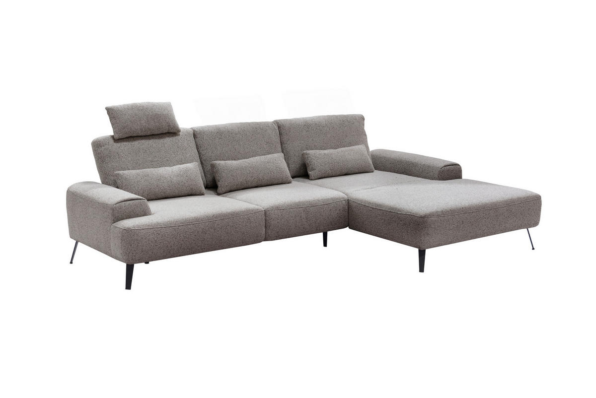ECKSOFA in Flachgewebe Graubraun  - Graubraun/Schwarz, Design, Textil/Metall (305/178cm) - Livetastic