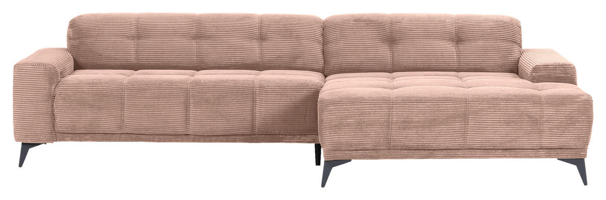 ECKSOFA in Cord Altrosa  - Schwarz/Altrosa, Konventionell, Textil/Metall (295/165cm) - Carryhome