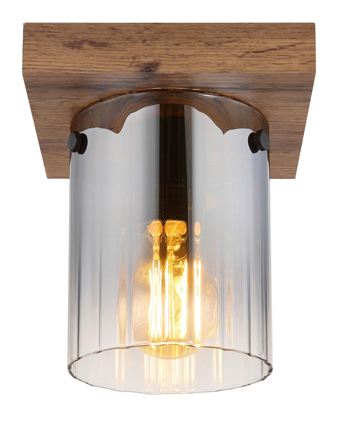 STROPNA SVETILKA UNDERWOOD 16/16/18 cm   - temno rjava, Natur, steklo/leseni material (16/16/18cm) - Globo