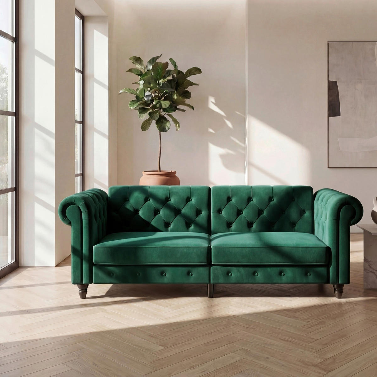 SCHLAFSOFA FIRENZE in Velours Dunkelgrün Vintage, Skandinavisch, Modern  - Dunkelgrün/Schwarz, Basics, Holz/Textil (236/83/87cm) - Livetastic